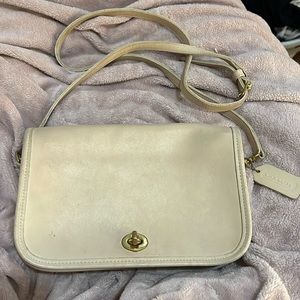 Vintage Cream Leather Coach Bag